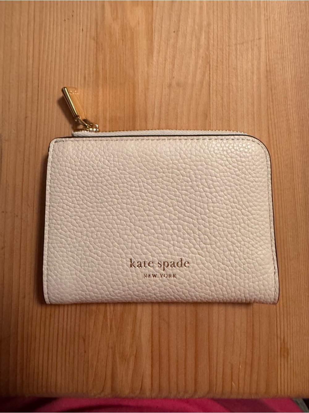 Kate Spade Cream Pebbled Leather Zip Around Wallet with Gold Logo